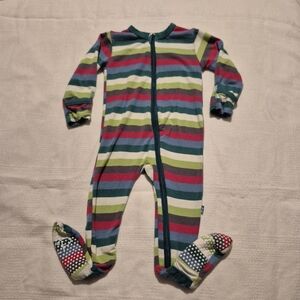 Kickee pants boys 6-9 months striped zipper closure footie VGUC
